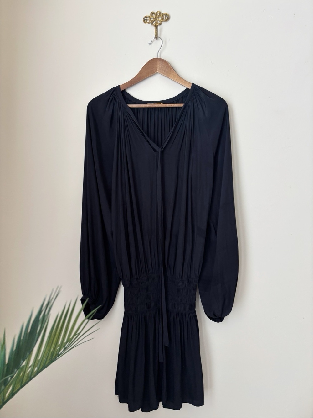 Ramy Brook Black Paris Long Sleeve Blouson Mini Dress Medium Minimalist